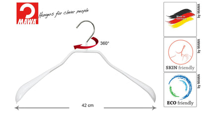 Coat hangers, 25 pieces, body-shaped metal hangers for jackets, coats, blazers and jackets, 360° rotating hook, anti-slip coating, 42 cm wide, white