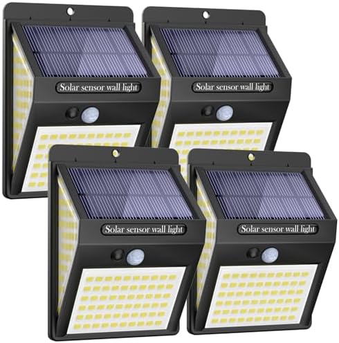 litogo [4 Pack 140LED Solar Security Lights Outdoor, Solar Motion Sensor Lights 270ºWide Angle Waterproof Solar Powered Durable Wall Lights Outside 3 Modes for Garden Fence Door Yard Garage Pathway
