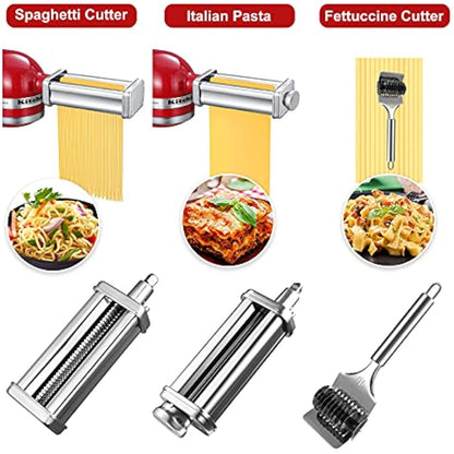 Pasta Maker Attachment Set for KitchenAid Stand Mixers Included Noodle Lattice Roller, Spaghetti Cutter, Pasta Roller and Cleaning Brush