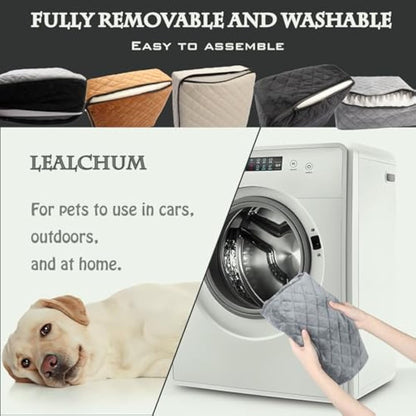 Lealchum Dog Booster Car Seat for Small/Medium Dogs,Puppy Portable Seat for Car with Elevated Cushion,Fully Detachable and Washable Pet Seat with Storage Pockets,Easy to Install (Beige, Medium)
