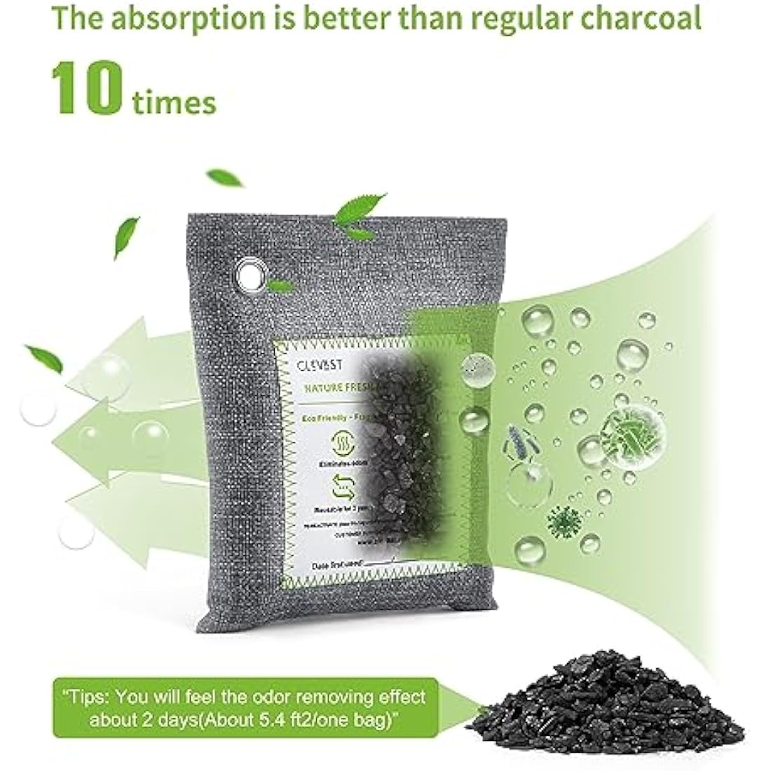 CLEVAST Bamboo Charcoal Air Purifying Bags (50g*12+200g*2),Natural Odour Eliminator, Activated Charcoal Odour Absorber, Air Fresheners for Room, Closet, Shoe, Car Air freshener