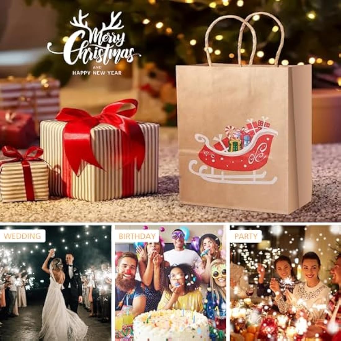 GIFTSAY 50pc Brown Paper Bags with Handles 15X8X21cm Multifunctional Gift Bags for Wedding, Party, Shopping, Retail, Food Service or DIY Crafts