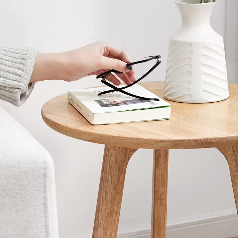 Raico Round Side Table 100% Solid Oak Wood Occasional Minimal Scandinavian End Table for Living Room (Natural Oak)