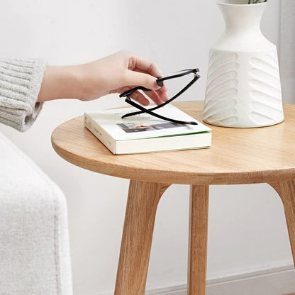 Raico Round Side Table 100% Solid Oak Wood Occasional Minimal Scandinavian End Table for Living Room (Natural Oak)