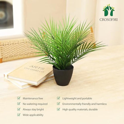 CROSOFMI Artificial Plants Areca Palm 35cm Fake Tropical Tree Faux Plants for Indoors and Outdoors Artificial Foliage and Plastic Pot for Party Office Home House Decorations (2 PACK)