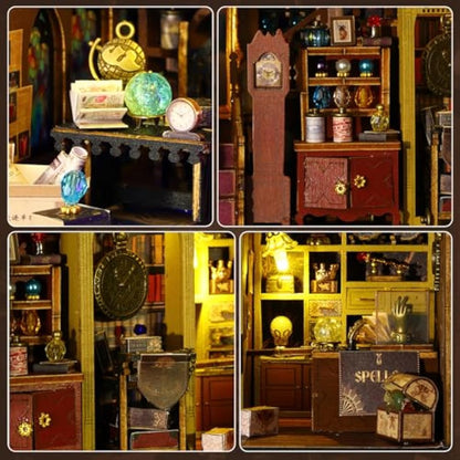 Mostop DIY Miniature Dollhouse Kit, Wooden Dollhouse Kit Miniature House Kit with LED Light,Creative Room Idea for Kids/Adults Magic House DIY Kits (Magic Treasure House)