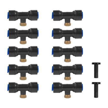 VOANZO 10 Pieces T-Piece Water Pipe Connector with Brass Mist Nozzles - Irrigation System Sprayer Sprinkler Spray Nozzle T-Connector for Outdoor