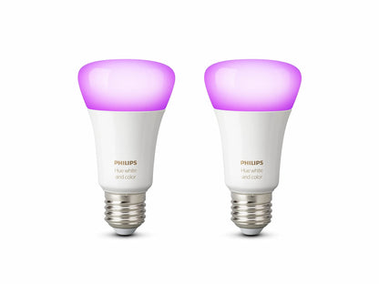 Philips Hue White and Colour Ambiance LED Smart Light Bulb 2 Pack [E27 Edison Screw] 60W Equivalent, with Bluetooth, Works with Alexa, Google