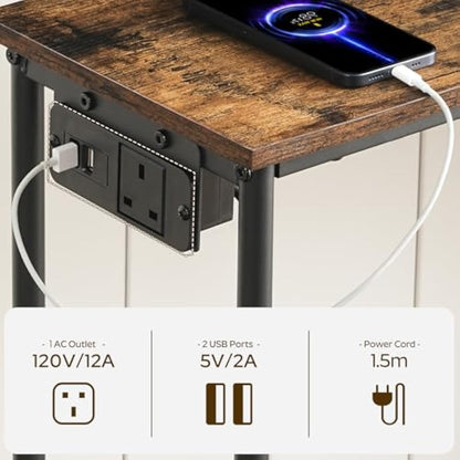 YATINEY Slim Console Table, Hallway Table with Power Outlet, 2-Tier Entryway Table with Storage Shelf, Behind Sofa Table for Living Room, Entryway, Rustic Brown and Black XCT02KBR