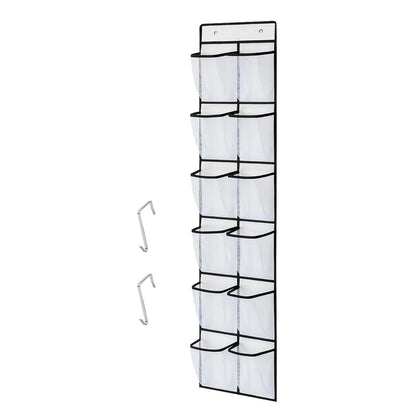 CORTNEY Over the Door Hanging Shoe Storage Holder Organizer, 12 Large Mesh Pockets, 2 Hooks for Shoe & Gadget Storage