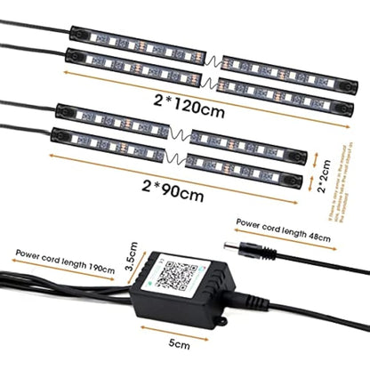 GDICONIC 4x RGB LED Under Car Tube Strip Underglow body Neon Light Kit Phone App Control RGB LED Strips Bluetooth Car Atmosphere Lights