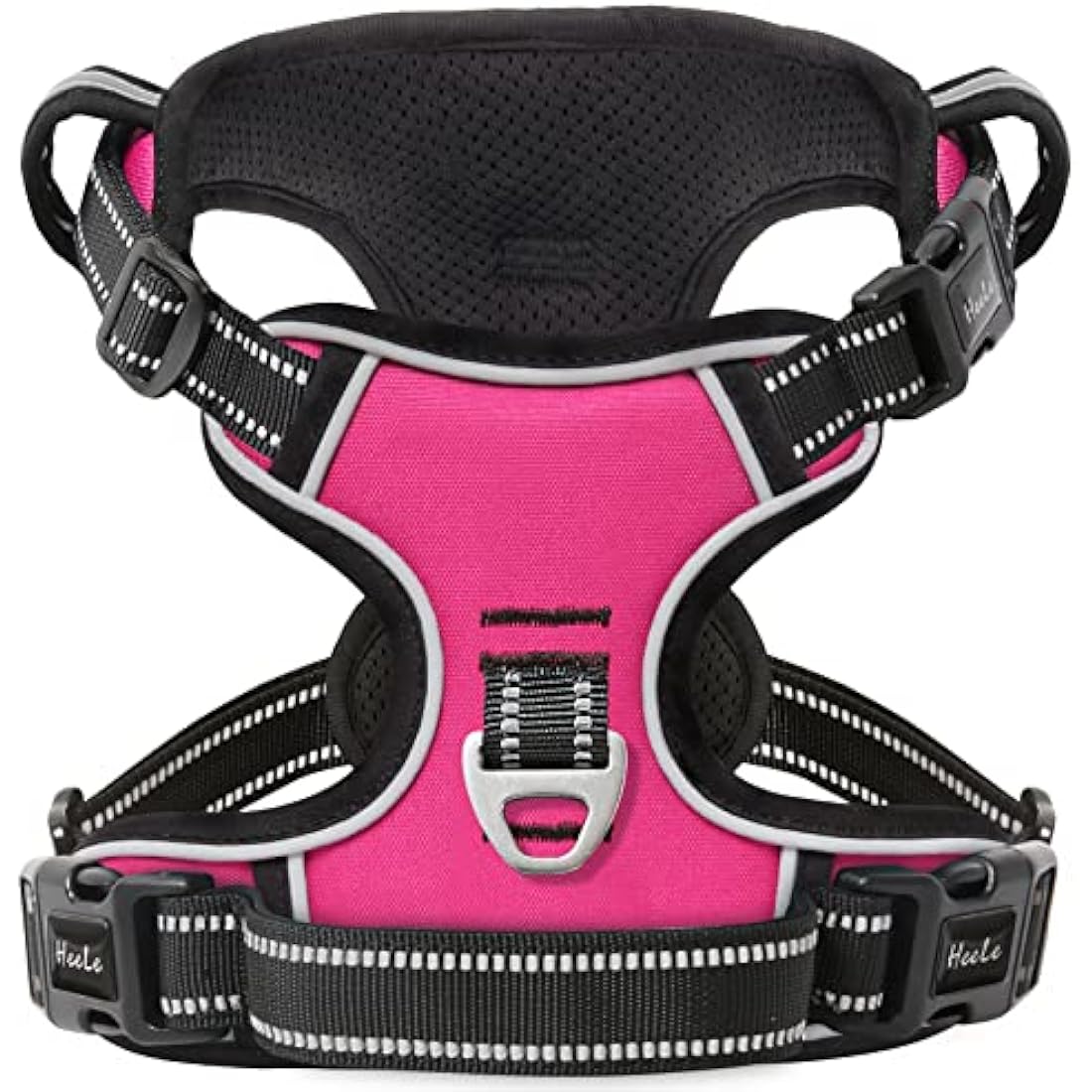 HEELE No Pull Dog Harness - Reflective, Adjustable with Front/Back Leash Attachments & Soft Padded Control Handle for Small to Large Dogs, Fuchsia, L