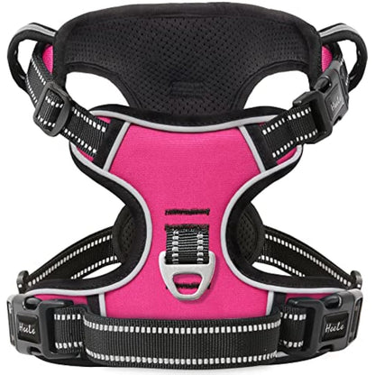 HEELE No Pull Dog Harness, Release on Neck, Reflective Adjustable with Front Back 2 Leash Attachments and Soft Padded Control Handle for Small Medium Large Dogs, Fuchsia, M