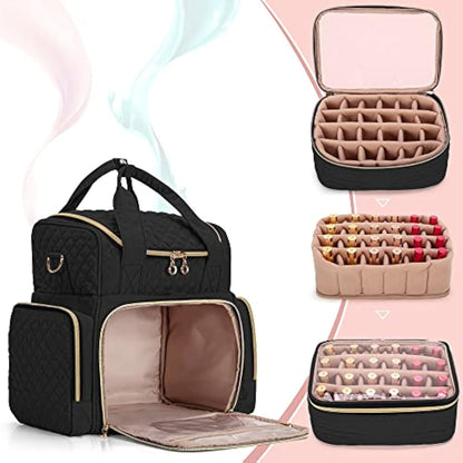Luxja Nail Polish Organiser Hold 48 Bottles and a Nail Lamp, Nail Polish Case with 2 Removable Bags and Tools Storage Pockets (Patented Design), Black