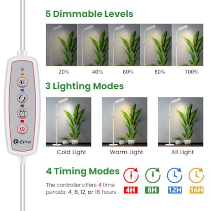Wiaxulay Floor Grow Lights for Indoor Plants, 153 LED Full Spectrum Plant Light with Stand Adjustable Height, Halo Plant Grow Light with 4/8/12/16H