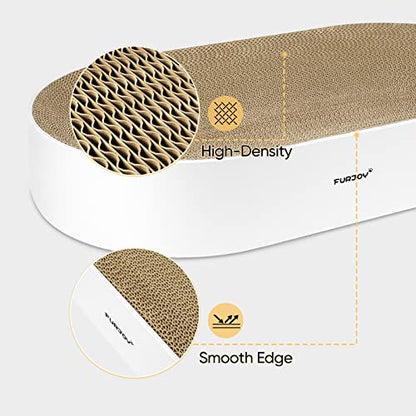 Furjoy Cat Scratcher, 63x 35 x 10cm Oval Corrugated Cardboard Scratch Pad, Round Cat Scratching Lounge Bed Sofa, Scratcher Bowl with Organic Catnip [