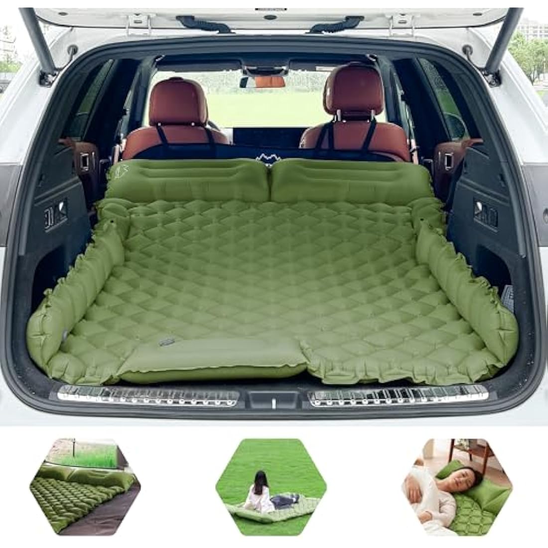 ONTYZZ Car Inflatable Bed Car Mattress SUV Air Mattress 2 Person Airbed for Travelling Camping Mat Self Inflating Sleeping Mats with Foot Pump & Cushion Inflatable Camping Bed 183 * 13 * 7CM