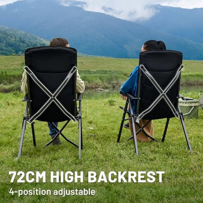 TIMBER RIDGE Folding Camping Chairs 2 Set for Adults Adjustable Heavy Duty Outdoor Chair 4-Position, High Back Oversized Garden Chair Recliner Luxury for Dining Beach Picnic, Support 150kg, Black