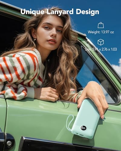 VRURC Portable Charger with Built in Cords, 22.5W PD & QC 3.0 Fast Charging 20000mAh USB C Power Bank, 4 Output 2 Input LED Display Phone Battery Pack with Cable Compatible with iPhone,Samsung,Tablet