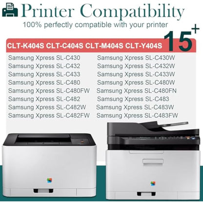 HenceBuy CLT-P404C P404C Toner Cartridge 4 Pack for Samsung CLT-K404S CLT-C404S CLT-M404S CLT-Y404S Replacement for Xpress SL C430 C430W C480 C480W C480FN C480FW Printer (Black Cyan Magenta Yellow)