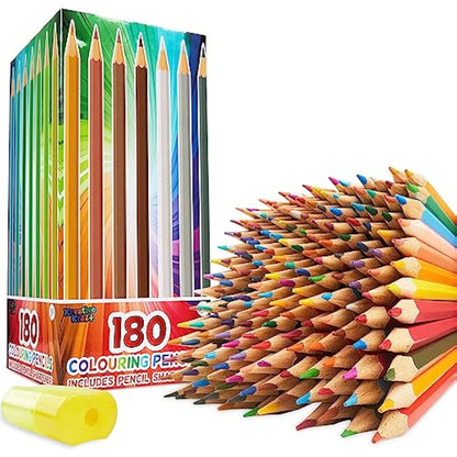 KreativeKraft Coloured Pencils Set of 180 - Colouring Pencils for Kids Teens and Adults - 30 Colours Sharpener Included - Art Supplies School Supplies - Kids Pencils Age 3+