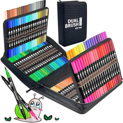 Halobios 120 Dual Tip Colouring Pens Brush Pen Felt Tip Pens for Adults Kids Artist Beginner, Dual Tip Brush Marker Pen for Drawing Sketching Adult Colouring Books Bullet Journal Calligraph