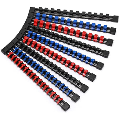 CASOMAN 9PC ABS Socket Organizer, 1/4-Inch, 3/8-Inch, 1/2-Inch, Premium Quality Socket Holders (9-Piece Set, Blue, Red, Black)