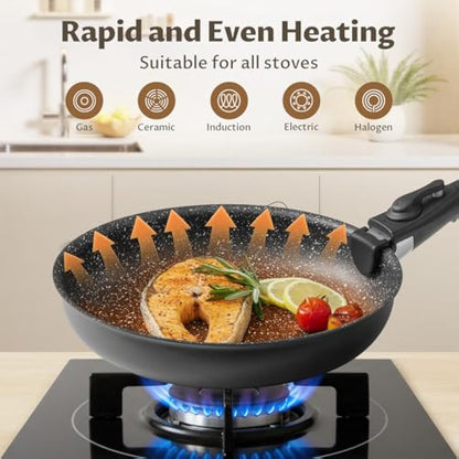 Fadware Non Stick Frying Pan with Removable Handle, Non Stick Frying Pan Set for Induction Hobs, 4 Pieces Frying Pan Set for All Hobs