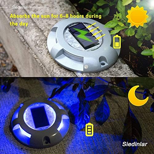 Siedinlar Solar Deck Lights Outdoor Waterproof Ground Light Solar Lights Outdoor Garden for Pathway Driveway Step Dock 4 Pack (Blue)