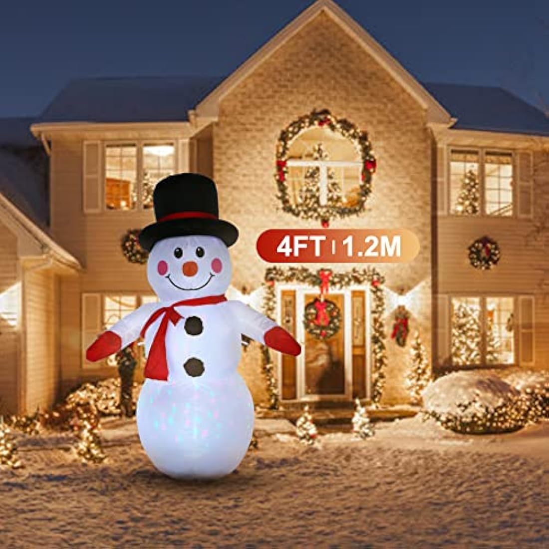 Uten Inflatable Snowman Christmas Decoration Outdoor Indoor with Rotating LED Light Up Home Garden Lawn Yard Party 4Ft