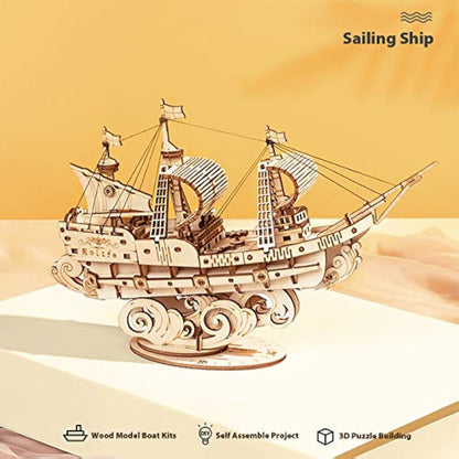 Rolife Model Kits Sailing Ship - 3D Puzzle Boat Wooden Puzzles for Adults and Teens, Construction Kits Toy Building Sets Home Desk Decoration Gifts