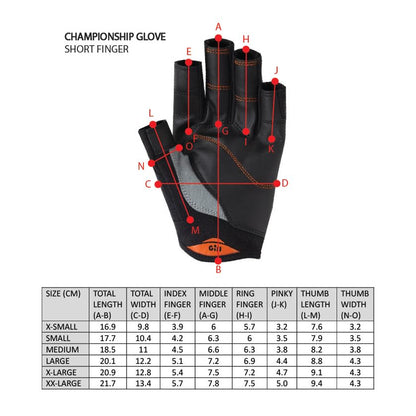 Gill Championship Sailing Gloves - Short Finger with  Length Fingers - Dura-Grip Fabric, 50+ UV Sun Protection & Water Repellent