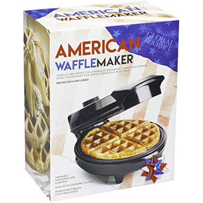 Global Gourmet - FULL SIZE American Waffle Maker Iron Machine 700W I Electric I Stainless Steel Mould I Non-Stick Coating I Recipes I Deep Cooking Plates I Adjustable Temperature Control - Black