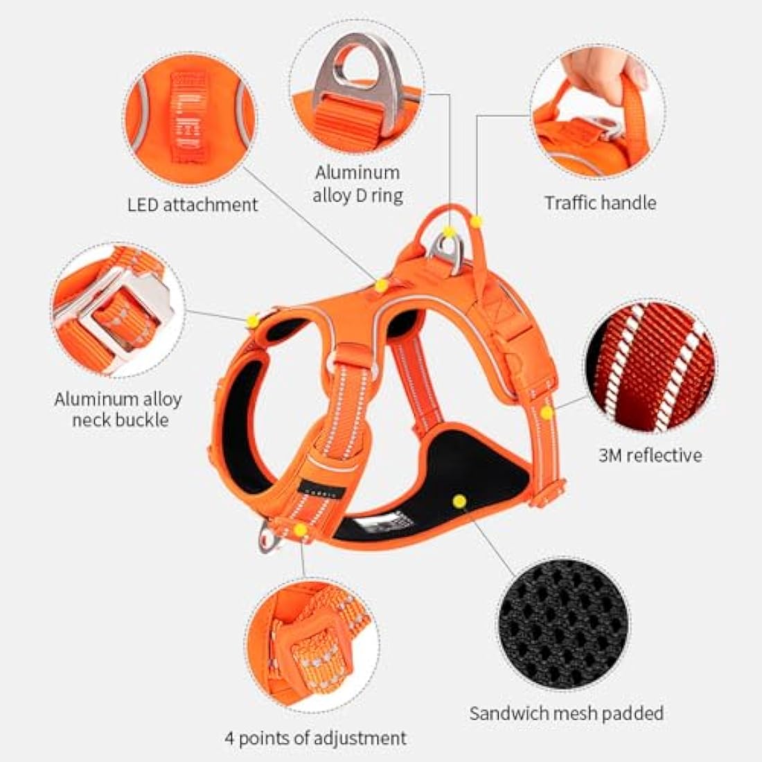 WINHYEPET No-Pull Dog Harness,Adjustable Outdoor Vest Reflective Nylon Soft Pet Harness Dog Suitable Small Medium Large Breeds TLH5654(Orange,XL)