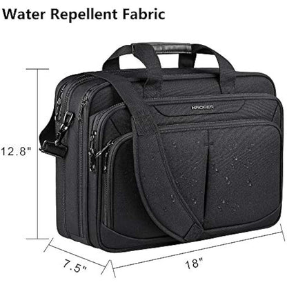KROSER Laptop Bag Expandable Lightweight Briefcase for 17.3" Laptop Premium Business Work Bag Water-Repellent Messenger Bag with RFID Pockets for School/Travel/Women/Men-Black