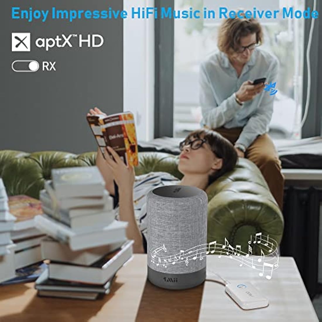 YMOO Bluetooth 5.3 Transmitter Receiver for TV to 2 Wireless Headphones, 3.5mm Jack in-Flight Bluetooth Audio Adapter for Airplane, Dual Link AptX Adaptive/Low Latency/HD Audio for Home Stereo/PC/Gym