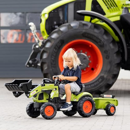 Falk Claas Ride on Tractor Backhoe with Trailer Pedal Ride-On Tractor Toy for Boys and Girls ages 2-5 Years Old. Toddler Ride on Pedal Bike Toy For Indoor and Outdoor Use. Gift for 2-5 Year Olds.
