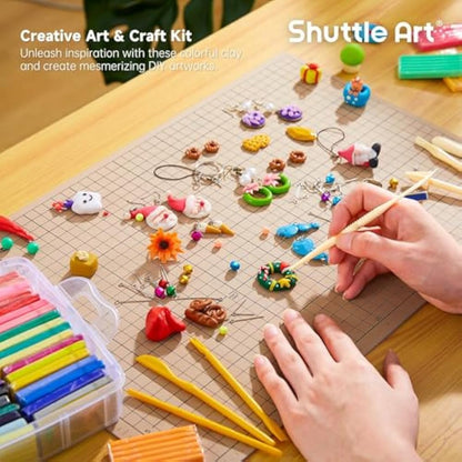 Shuttle Art Polymer Clay, 57 Colors Oven Bake Modeling Clay, Creative Clay Kit with 19 Clay Tools and 10 Kinds of Accessories, Non-Toxic, Non-Sticky, Ideal DIY Art Craft Clay Craft for Kids Adults
