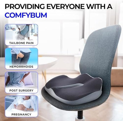 ComfyBums Hemorrhoid Donut Cushion For Coccyx, Tailbone, Piles Orthopaedic Pressure Relief - Memory Foam Pillow For Office Chair Seat Ring Cushions - Targets Sores & Pain Relief - Made For You