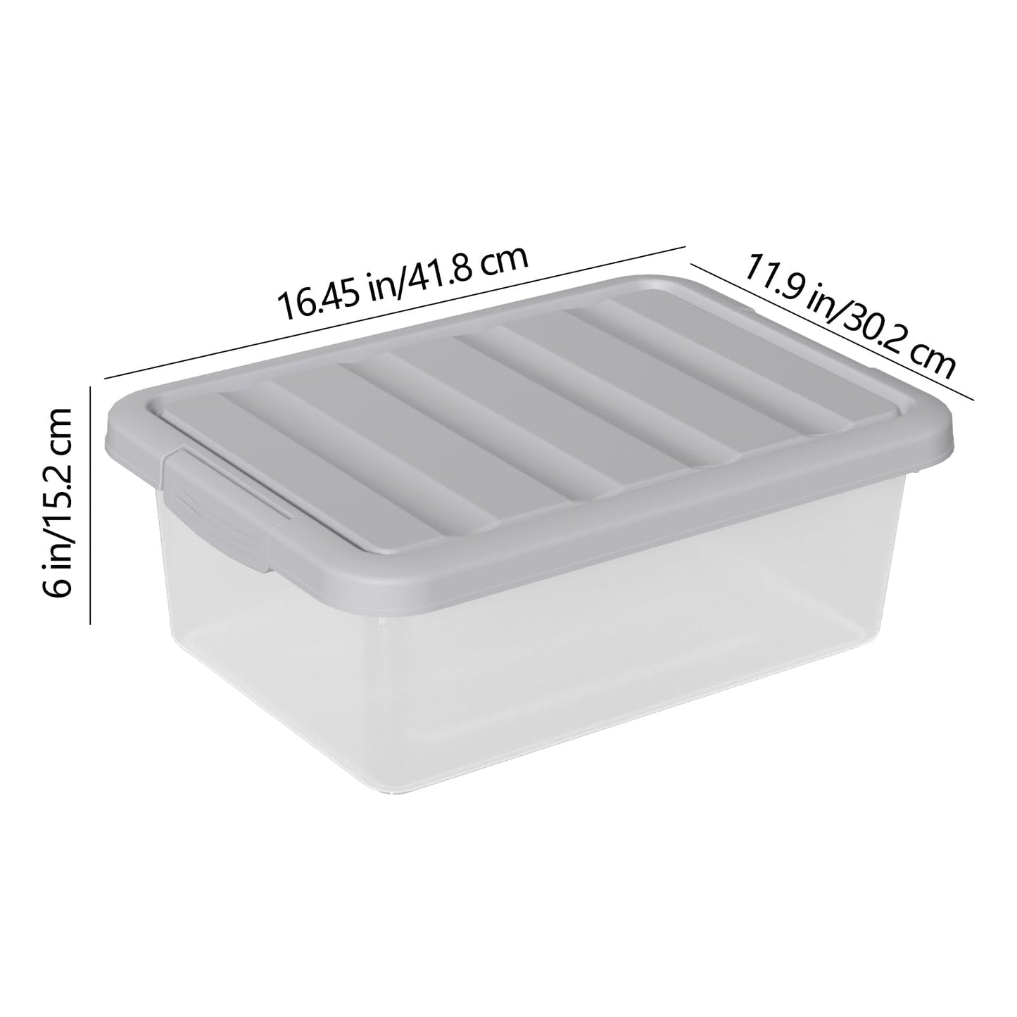 Yesdate 2 Pcs 16 L Clear Stackable Latch Bins, Plastic Storage Box with Gray Lid