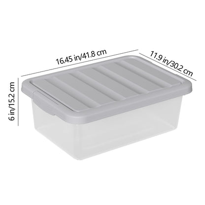Yesdate 2 Pcs 16 L Clear Stackable Latch Bins, Plastic Storage Box with Gray Lid