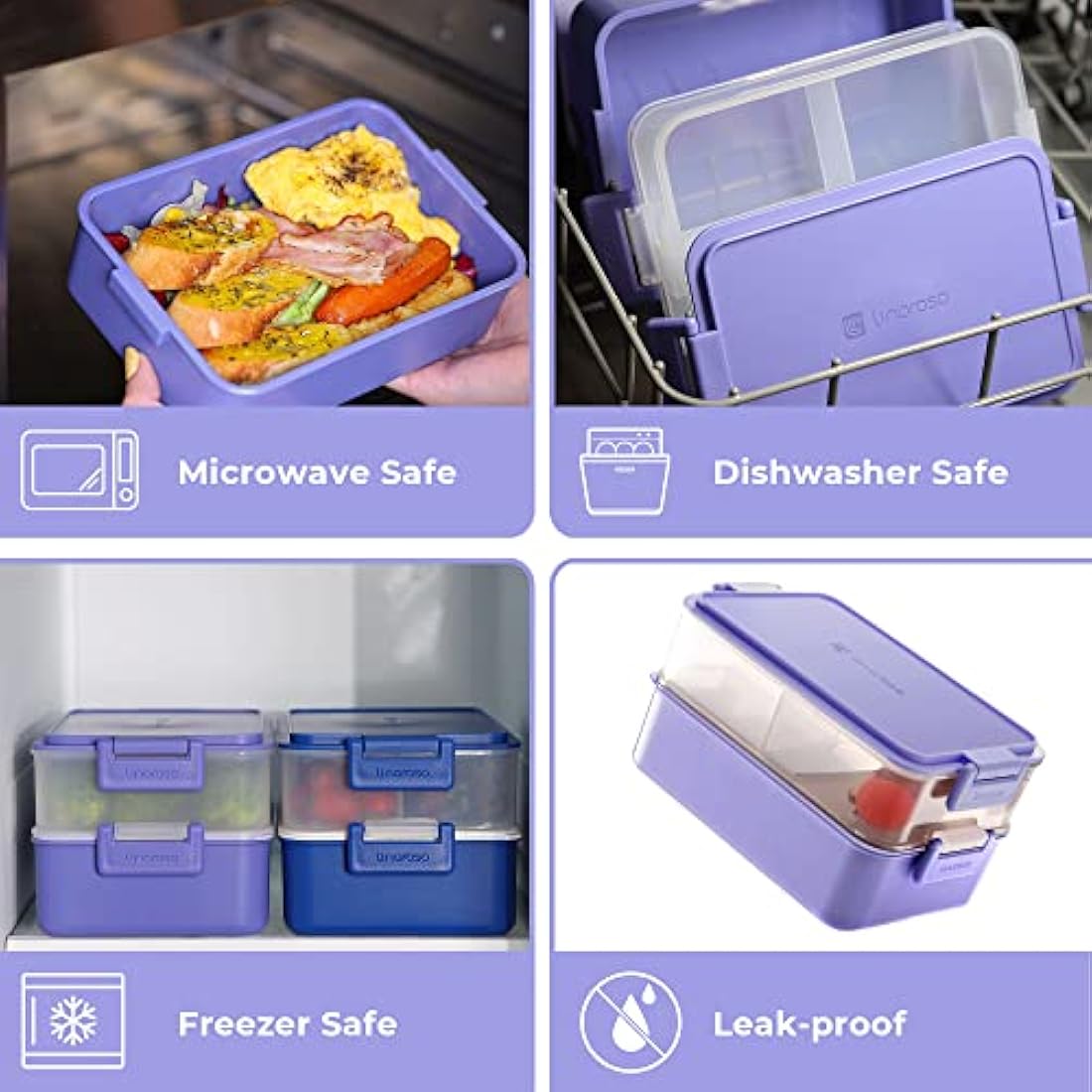 linoroso Bento Lunch Box for Adults with 3 Compartments Lunchbox with Sauce Container and Utensils, Bento Boxes for Microwave and Dishwasher Plastic BPA-Free As Sandwich Snack Salad Box - Veri Peri
