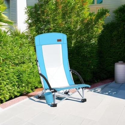 Nice C Beach Camping Chair, Folding Chair w/Cooler High Back, Ultralight Chair with Cup Holder & Carry Bag Compact & Heavy Duty Outdoor, Camping, BBQ, Beach, Travel, Picnic, Festival (2 Of BLUE)