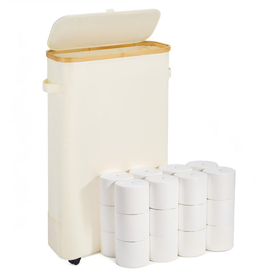 Vicyak 52L XL Toilet Roll Storage, Toilet Paper Organizer Basket 24 Regular Rolls or 18 Mega Rolls, Paper Basket with Lid and Handle, Toilet Paper