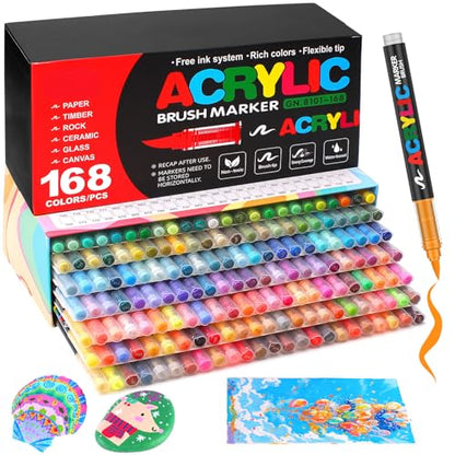Efimeso 120 Colours Acrylic Paint Pens,Water-Based Brush Markers Paint Pens Acrylic Markers for Rock Painting, Canvas, Wood, Stone, Ceramic, Glass,