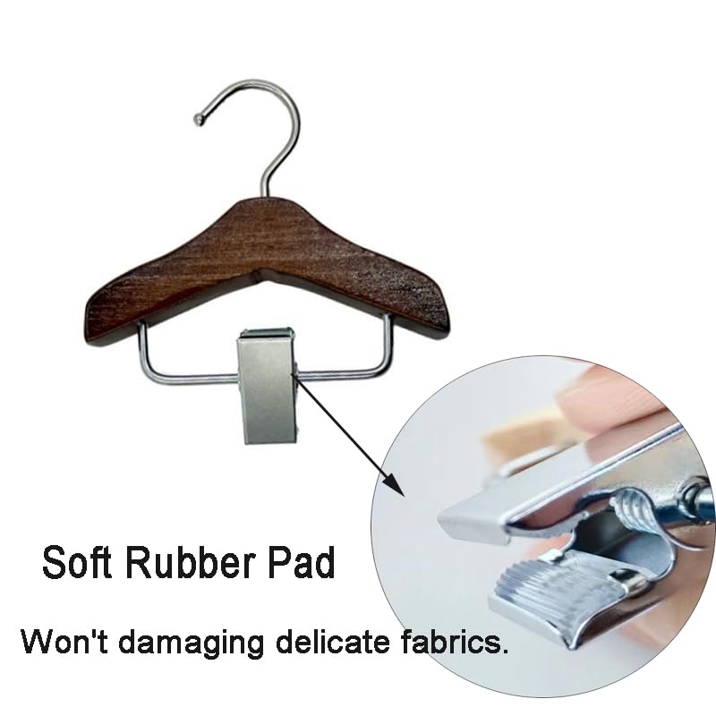 Golden Apple 3 Pcs Wooden Mini Hanger Pet Clothes Hanger with Anti-Slip Clip Small Hanger for Hat Wigs Socks (Coffee)