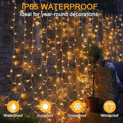 yowin Curtain Lights 600 LED 6m x 3m Gazebo Lights Mains Powered with Timer, 8 Modes Curtain Fairy Light Outdoor Waterproof Wall Hanging Light for Pergola Indoor Bedroom Wedding Garden Decorations
