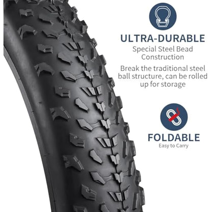 YunSCM 20 inch Foldable Fat Tyres 20x4.0 102-406 Bike Tyre and 20" Bike Inner Tubes Schrader Valve AV32mm, Compatible with 20 x 4.0 98/102-406 MTB/E-Bike/Electric Fat Bike Bicycle Tyres and Tubes