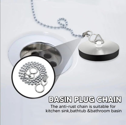 2PC Chrome Sink Plug with Chain for Bath or Kitchen - 45mm (1.3/4 Inch) with Ball Type and S Hook Shaped Chain Made of Stainless Steel 450mm (18 Inch)