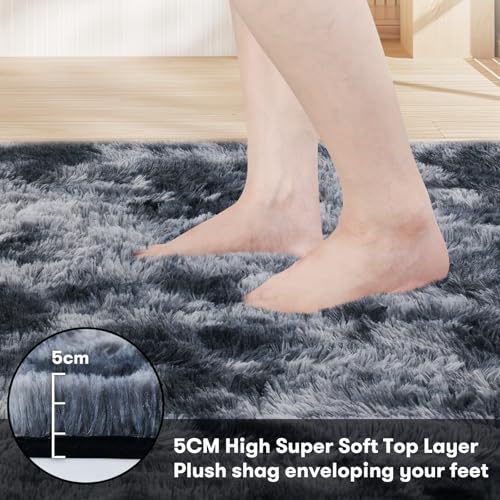 JOJOSEE Rugs Living Room, 200 x 300 cm Grey Area Rug, Anti Slip Soft Fluffy Shaggy Extra Large Floor Carpets Mat for Bedroom, Nursery Bedside (Dark